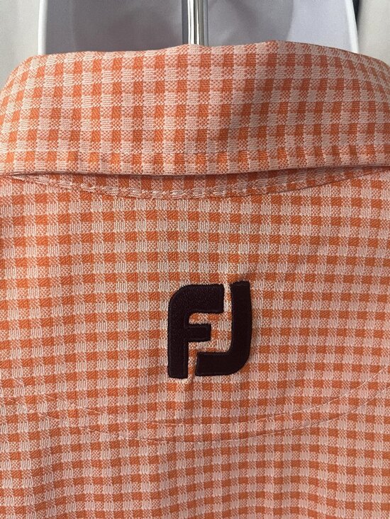 FootJoy Other - ⛳ FootJoy FJ Men’s Golf Polo Shirt Orange White Blue Short Sleeve L EUC 🧵